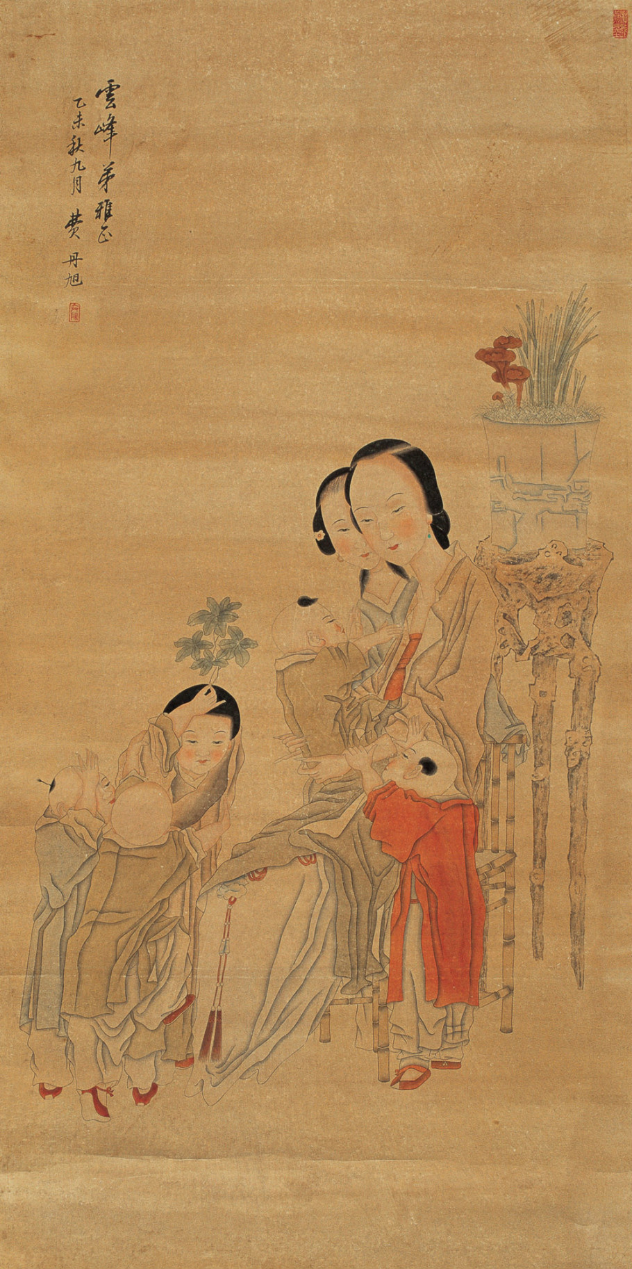 中国絵画 名家 費丹旭 肉筆保証 人物画 － 清代仕女図 掛け軸 2点 中国