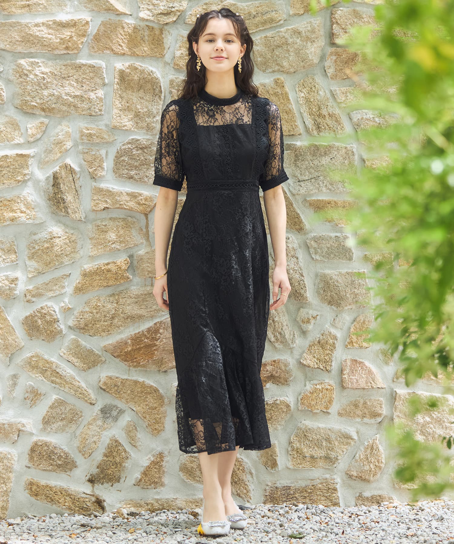 ワンピース ドレス レース タイト 結婚式 5分袖 ブラック – [公式