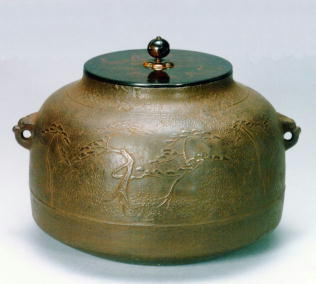 E148 送料無料真形釜浜松地紋在銘茶道具茶室茶道共箱