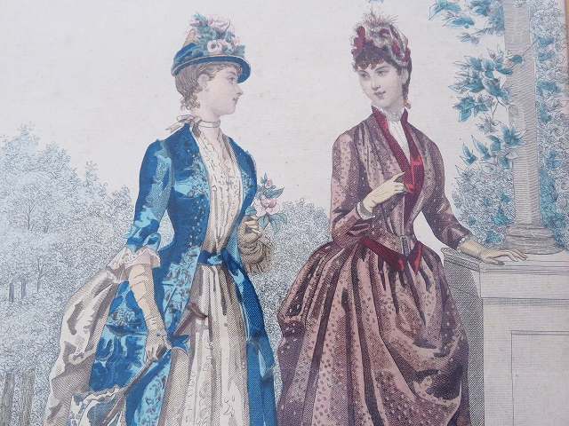 フランスアンティーク ファッションプレート 額 ガラス付き フレーム