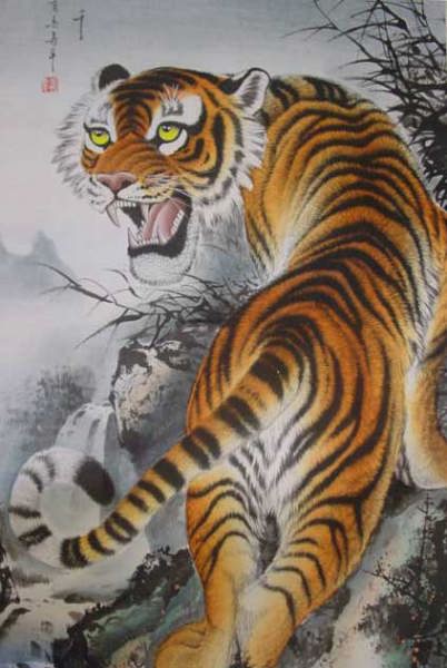 とらの掛け軸 月下の猛虎/中国高級掛け軸専門店 蘇州山水堂