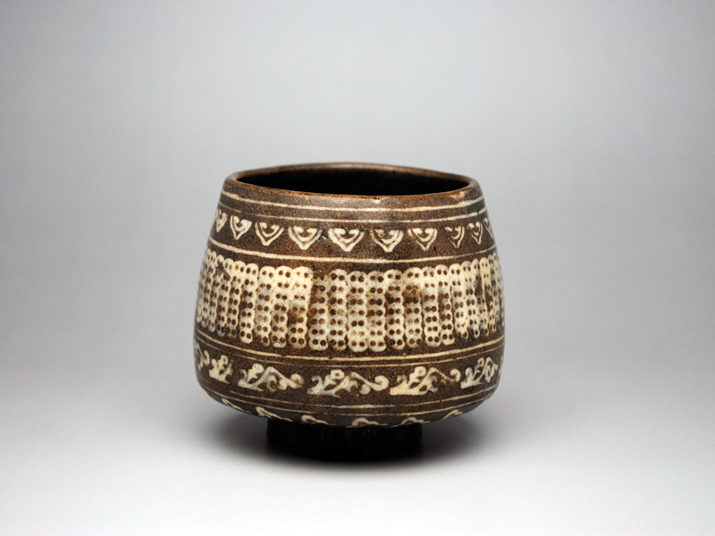 古八代象嵌文割高台茶碗茶道具茶碗オブジェ三島象嵌