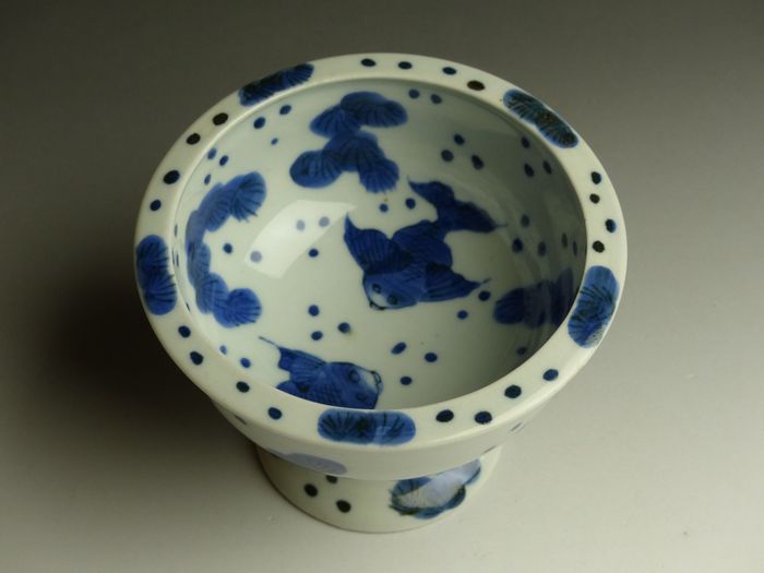 古伊万里 盃洗 金魚 染付 古美術 猫 - 伊万里染付金魚文盃洗 |