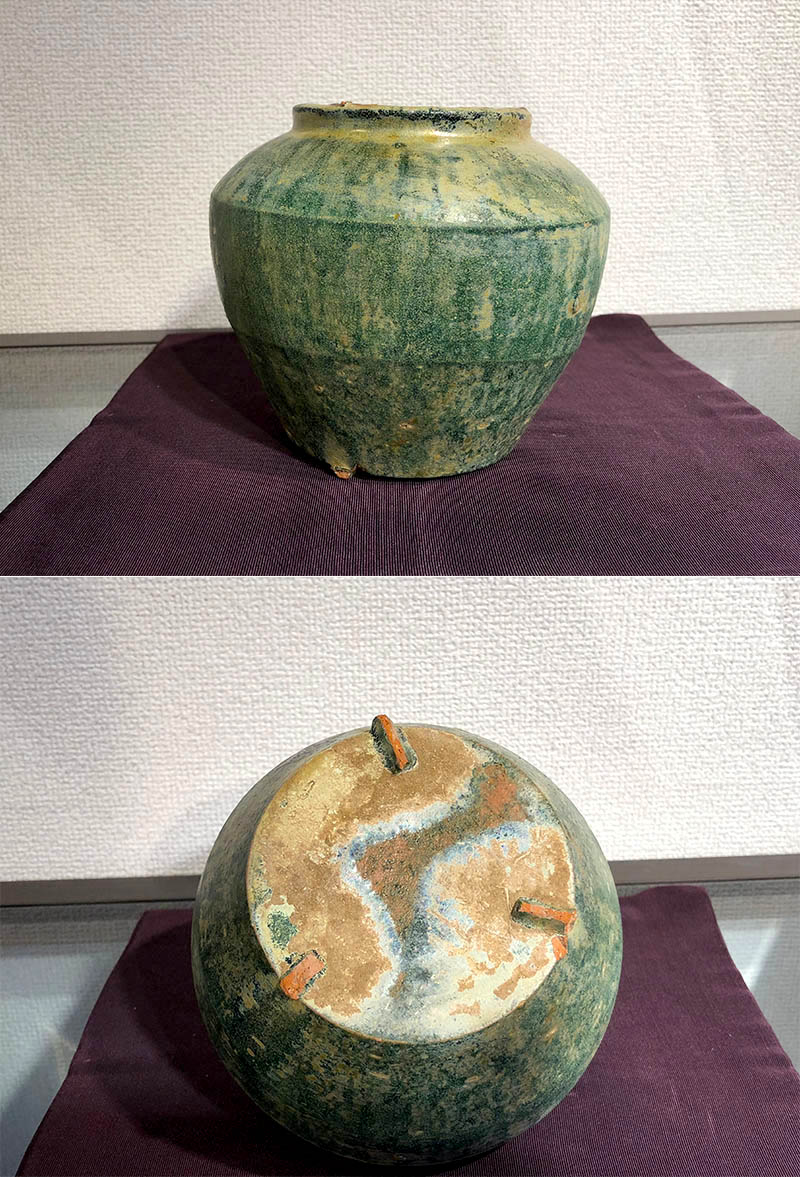 中国 漢緑釉獸面壺 後漢時代(2世紀頃) 中国 漢緑釉