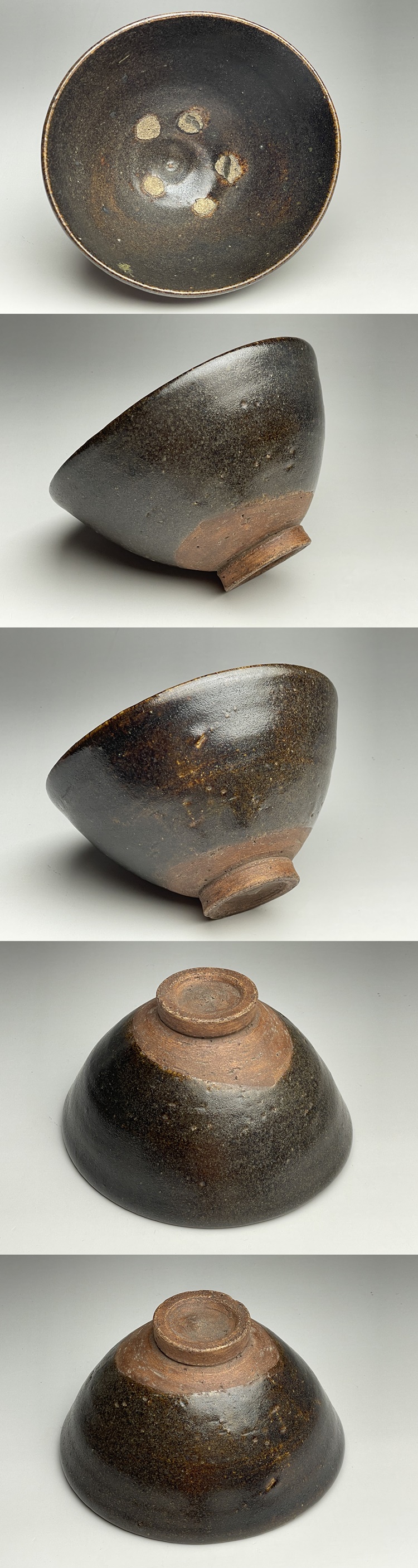 美しい古美術◼️蔵から、凄い美しい黒とカーキ色に茶の3色の抹茶茶碗