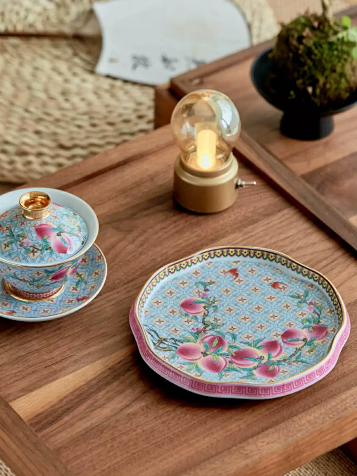 中国 剔紅 堆朱 雲龍文盤 輪花皿 飾皿 皿立付 M