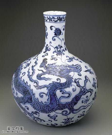 箱、証明書付】青花龍紋天球瓶 中華民国 国立故宮博物院 壺 箱 証明