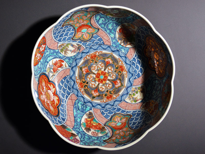 献上手古伊万里焼】飾大絵皿 染錦本金青海波吉祥