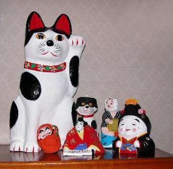 三河系旭土人形 招き猫 まり猫 小 三河旭土人形 高山八郎作