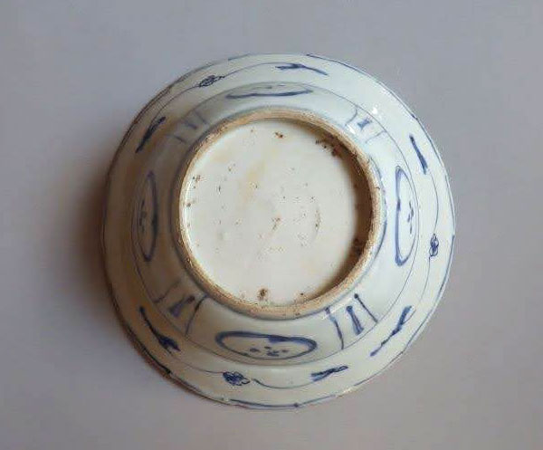 古染付染付南京鉢丼芙蓉手中国古美術明朝末期欠け