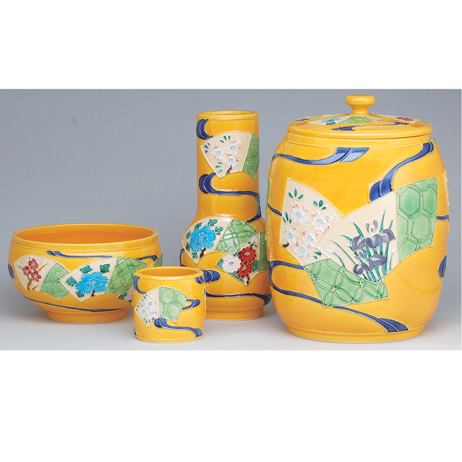 茶道具 翠嵐 皆具 黄交趾 七宝草花 R971 皆具 『翠嵐窯』『黄交趾