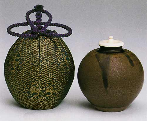 専用【真作保証】大名物 珠光文琳茶入写 松本鉄山作 有楽緞子仕服