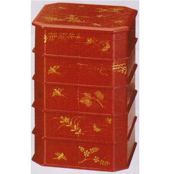 縁高重 朱塗 花鳥【販売】-茶道具は京都しみず孔昌堂