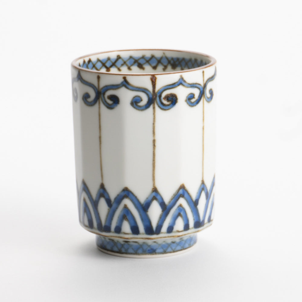 江戸後期〜明治時代 豊楽焼 染付 金彩 唐花文 湯呑み 5点 茶器