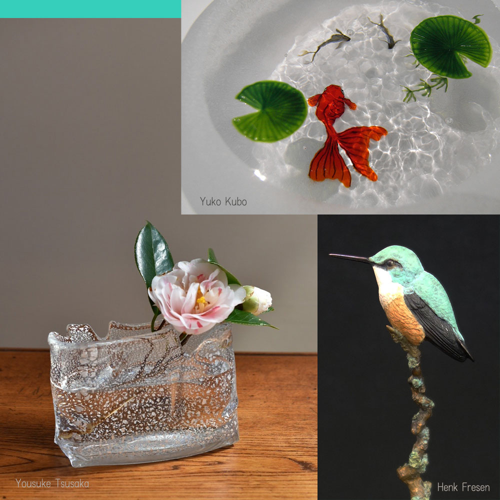 久保裕子さん作 ガラス お花 蝶々 鮎 水草 ペーパーウェイト 文鎮