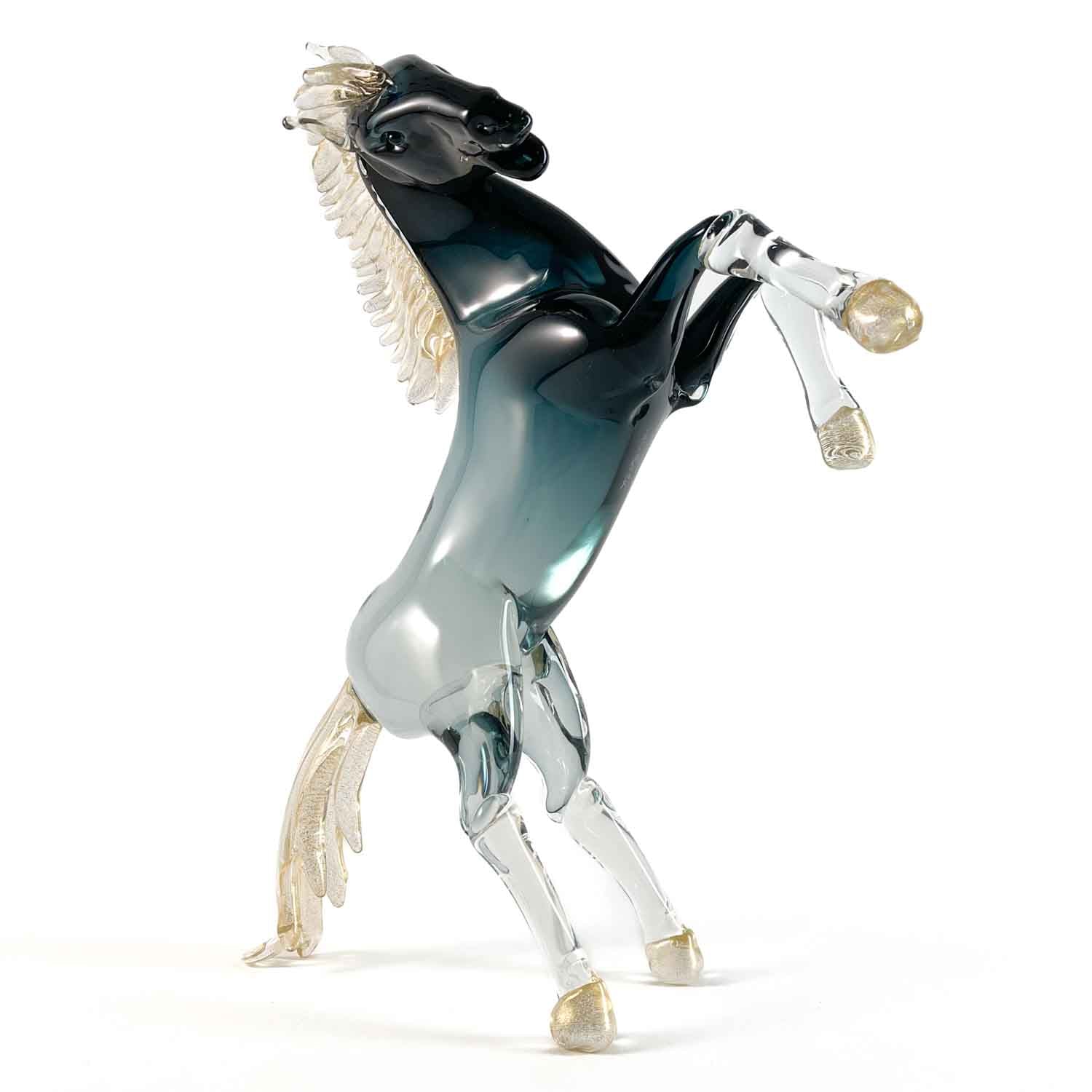 Murano Glass Prancing Horse - blue - amber - grey.