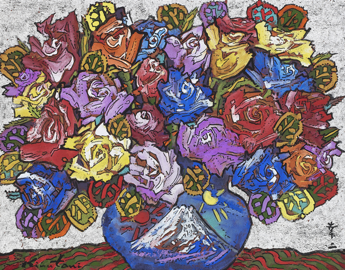 ブ*リ様 セピア色 油彩画 永井弘子 街角の白いバラ 絵画 真作 肉筆