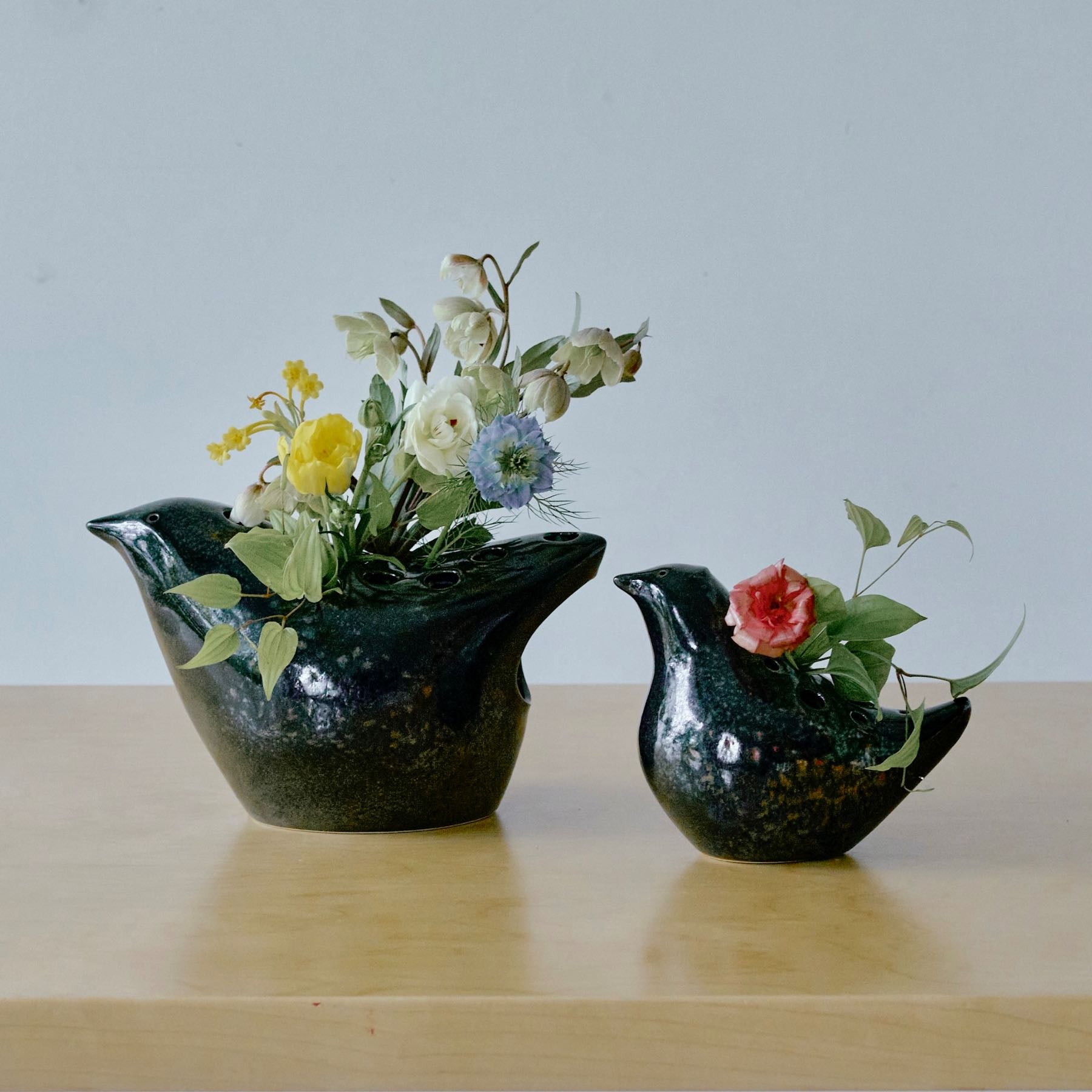 陶器の花瓶 鳥と花のデザイン 【公式通販】