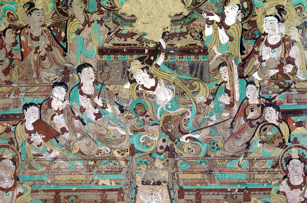 中国古美術 唐時代敦煌莫高窟壁画 彩絵人物像 発掘品 AK1736A1-5