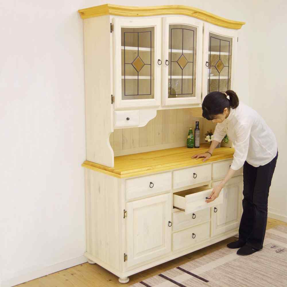 フレンチカントリー食器棚｜無垢パインキッチン収納