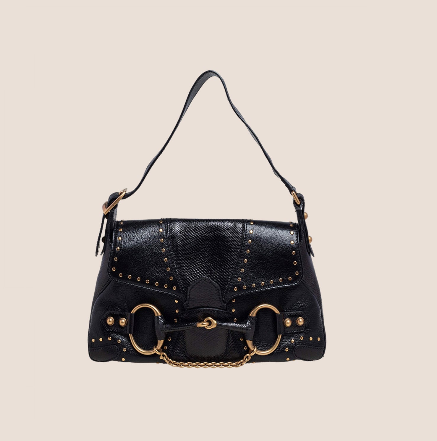 GUCCI BY TOM FORD BLACK LIZARD & LEATHER STUDDED SHOULDER BAG – RDB