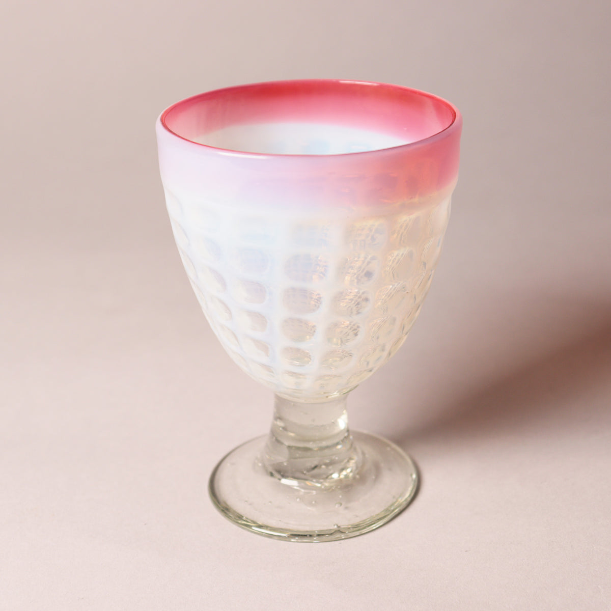 明治期 氷コップ 和ガラス 硝子 赤フリルガラス 色ガラス 手捻り 気泡