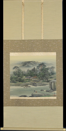 百瀬徳三郎「山渓釣楽図」：A-950j[掛け軸]古美術谷口