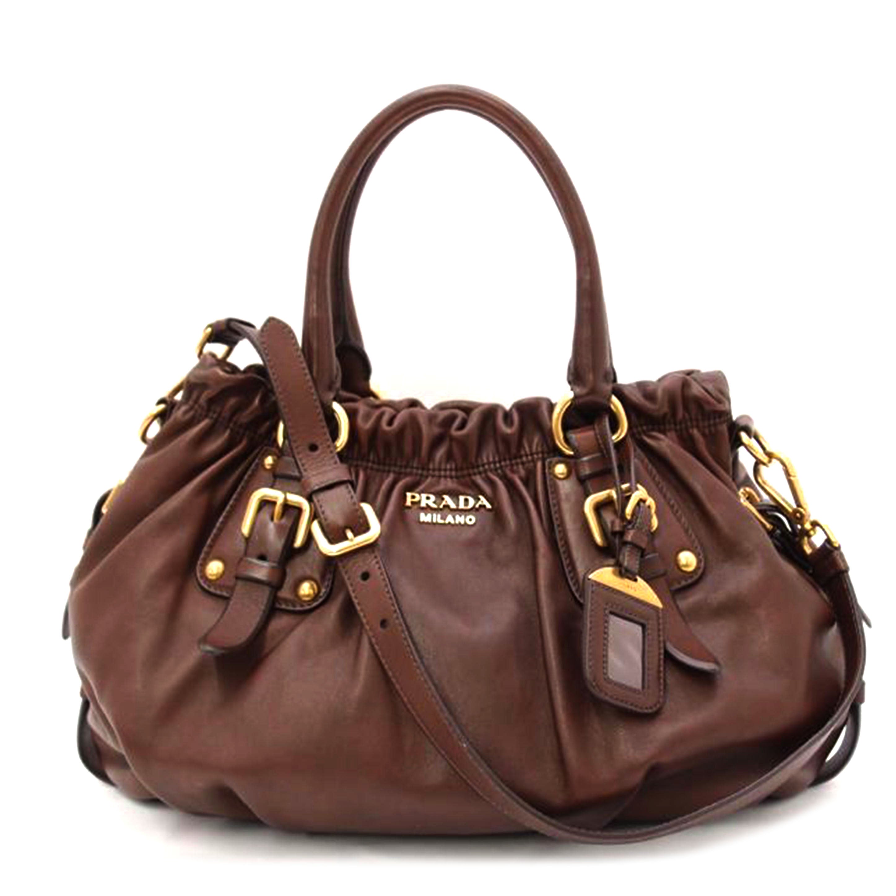 PRADA ブラウンレザー ハンドバッグ 【公式通販】