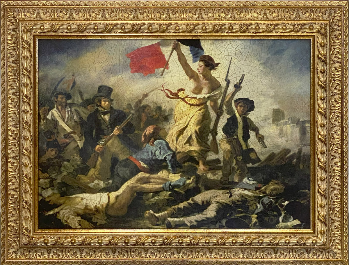 民衆を導く自由の女神ドラクロワ 額縁付レプリカ絵画 大型アート131×105cm