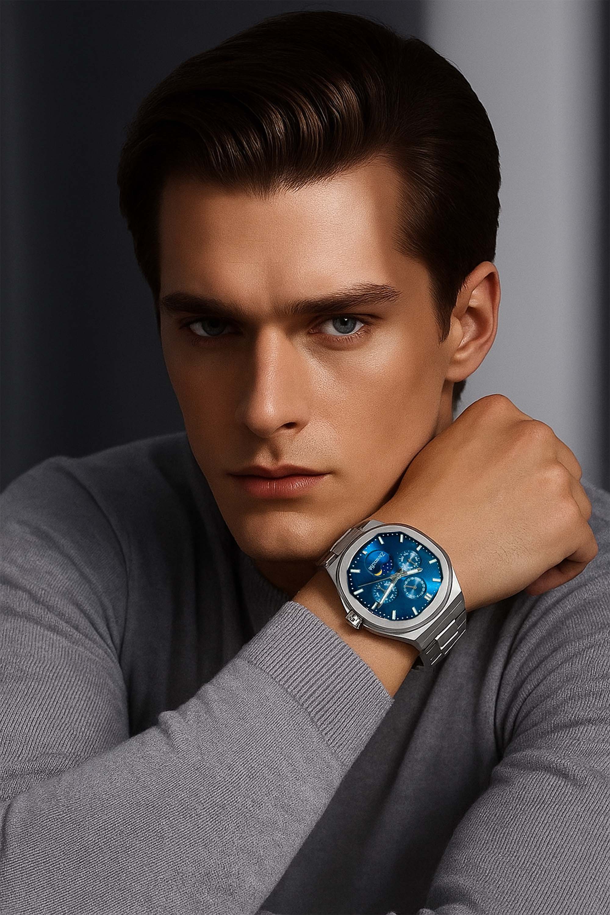 Cosmo | Silver Blue Sun & Moon Face Watch – Zivanche