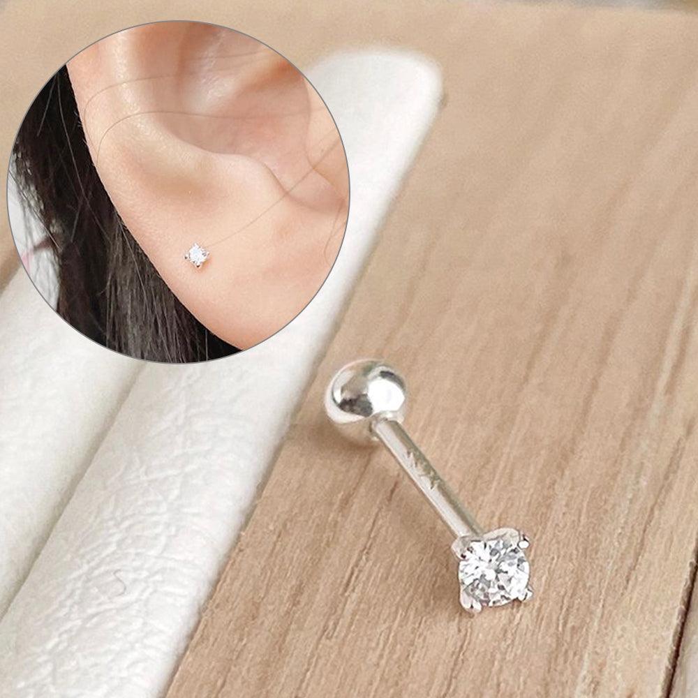 即納】 [925 Silver]超ミニ キュービック シルバー ピアス 18G 韓国