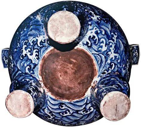 中国古玩 大明永青花松竹梅紋 三足朝天耳炉