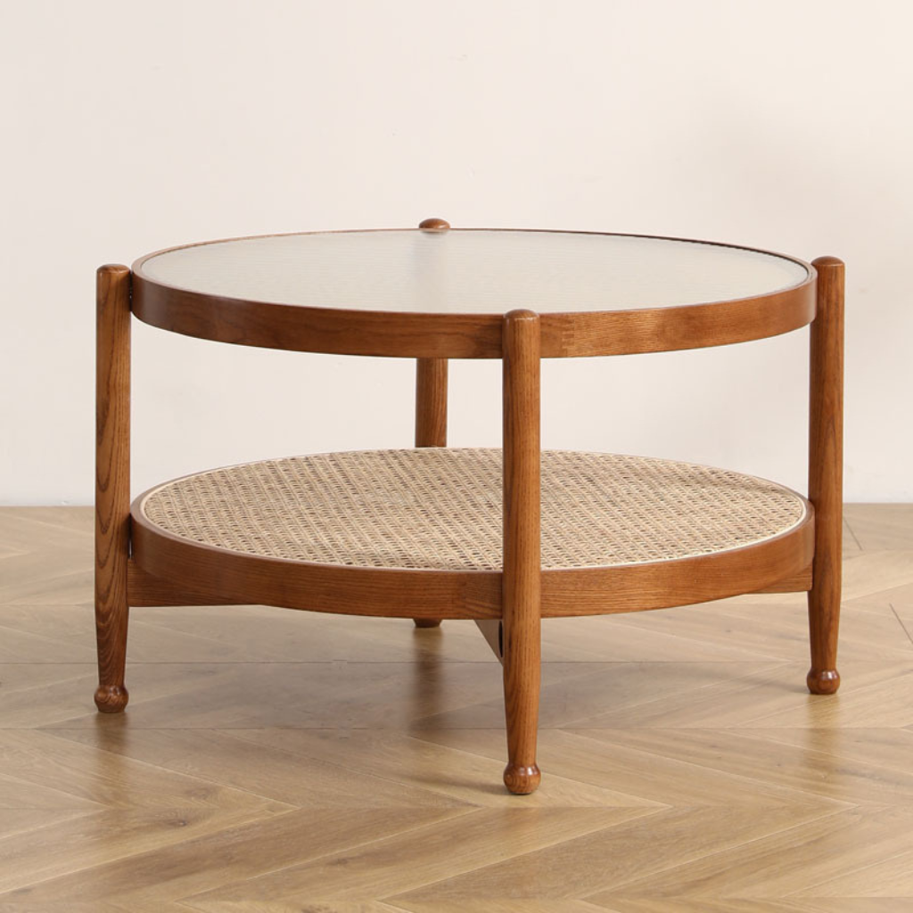 サイドテーブル・ナイトテーブル・ローテーブル Rattan glass top side