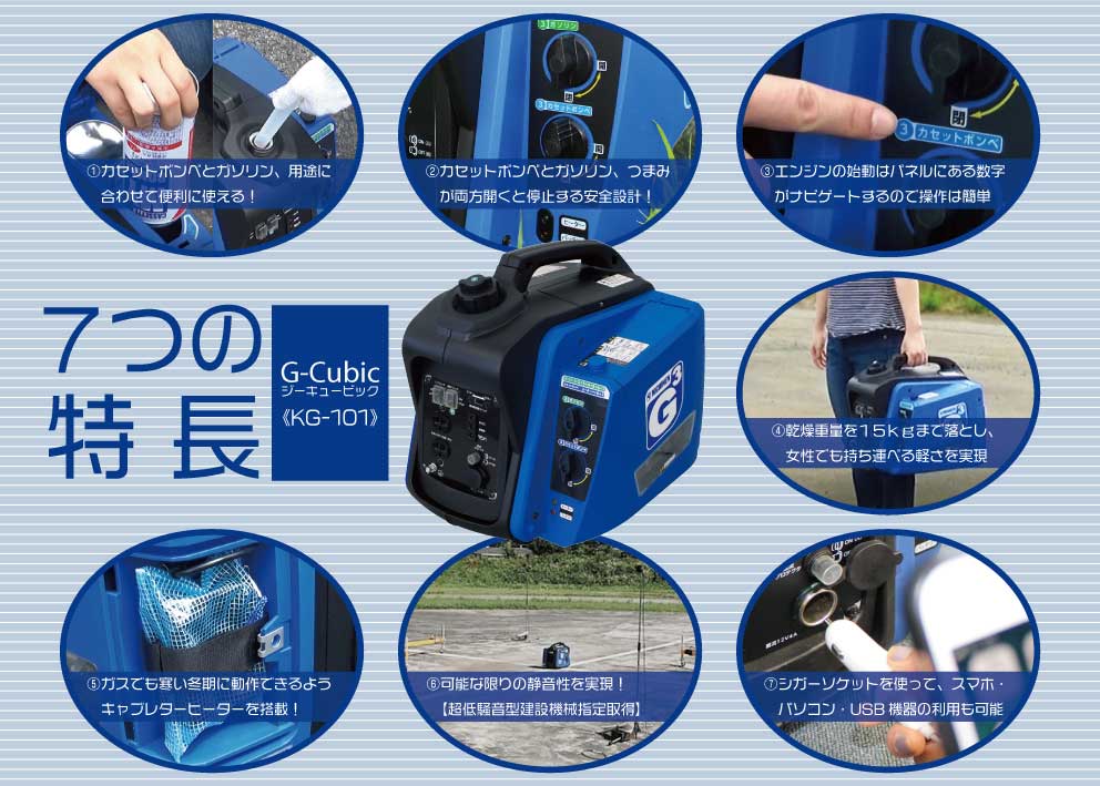 KG-101 ニチネン 携帯発電機 インバーター式 G-cubic カセットボンベ