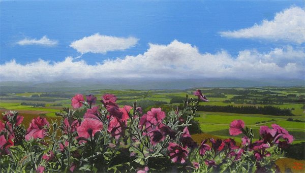 洋画家・百瀬智宏 【花の風】風景画 油彩画 在銘 送料込み 洋画