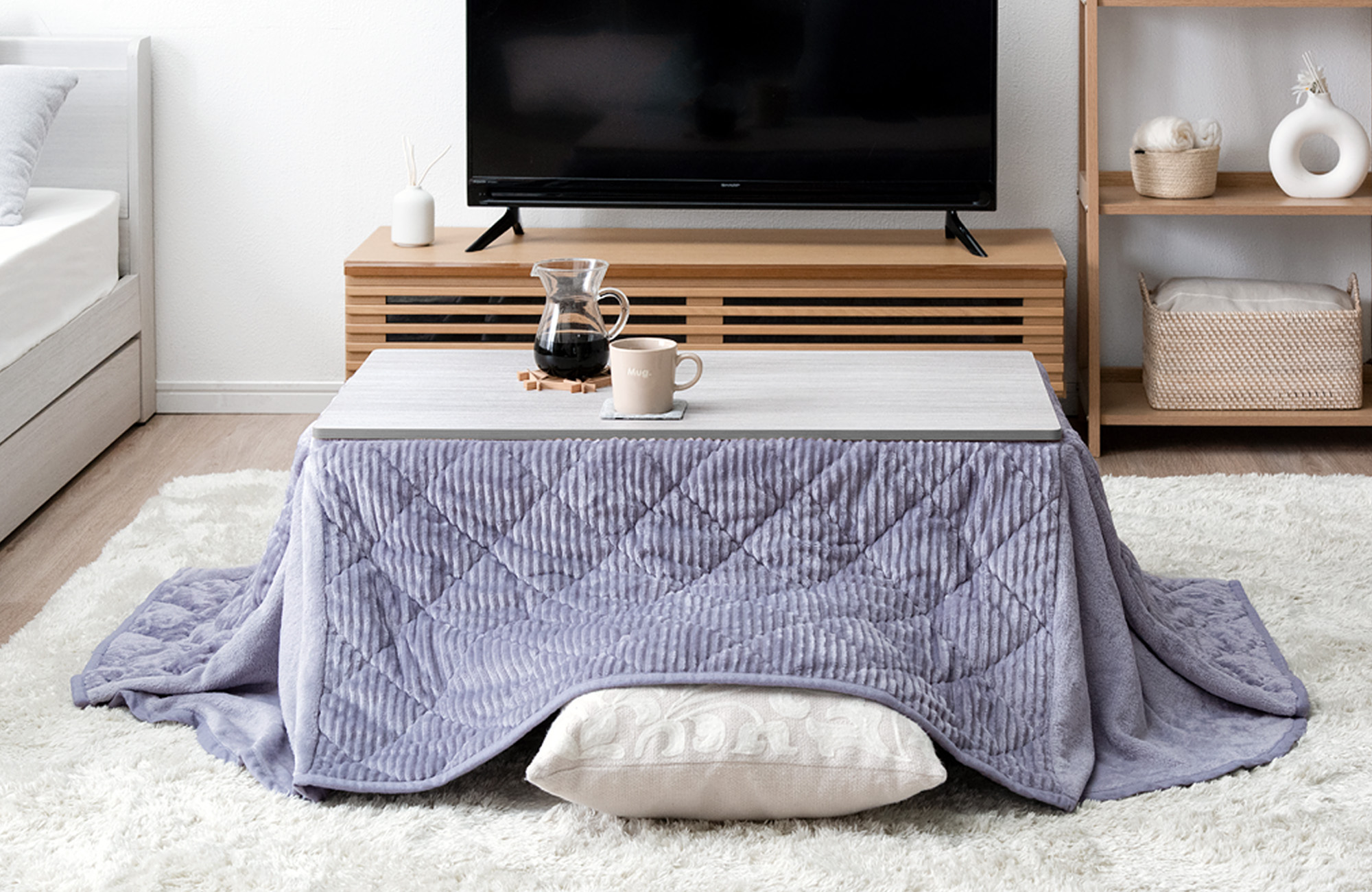 タンスのゲン こたつセット 円形 リバーシブル コーデュロイ