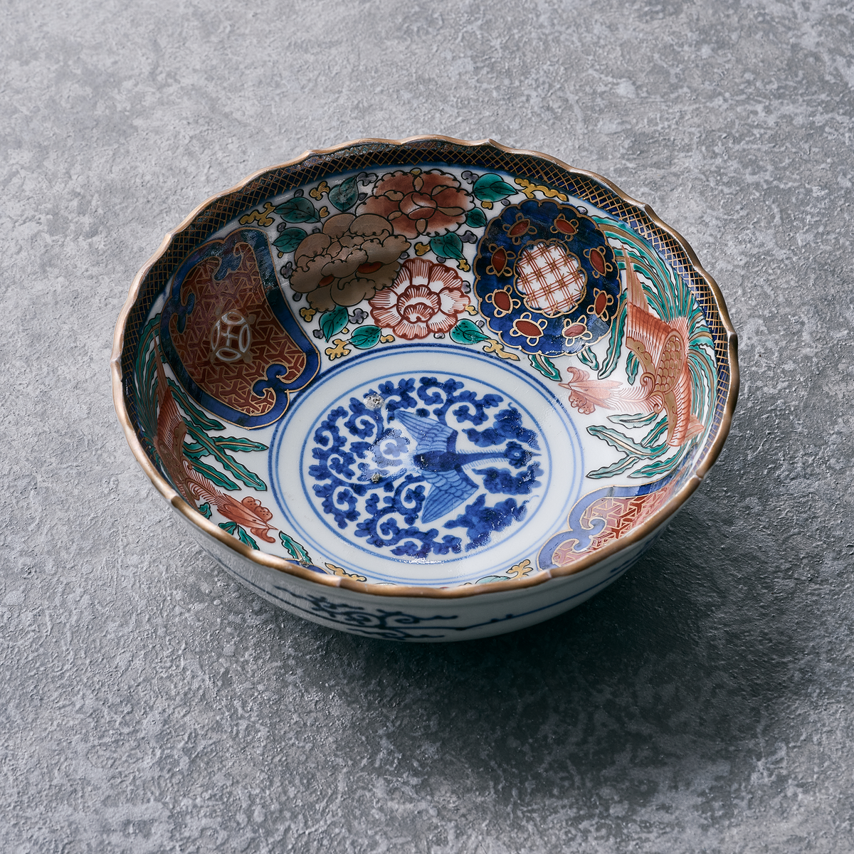 大聖寺伊万里鳳鳳に牡丹文様大なます皿（明治〜） 直径17cm