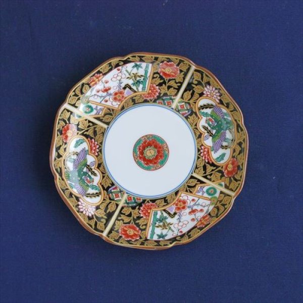 有田焼/八右衛門窯/古伊万里鳳凰紋(黒)5寸皿/15×3 - テーブルライフストア