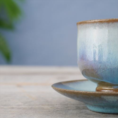 上野焼/庚申窯/湯呑み 茶托セット/みはなだ/Φ6.5 X H6.3 - テーブル