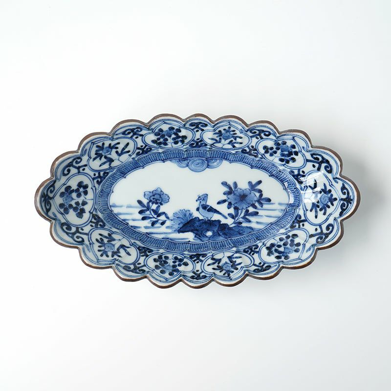 山本長左（やまもとちょうざ） 【山本長左】菊型楕円鉢 花鳥〈1個