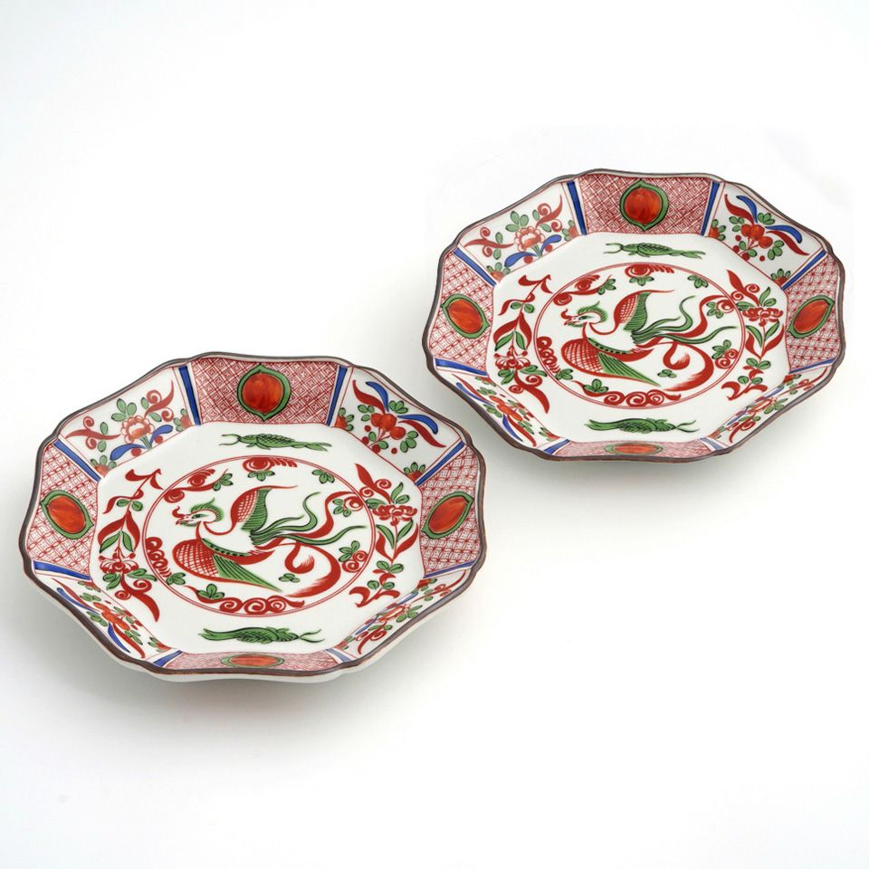 古玩 中国陶器 中皿 7寸皿 鳳凰 蔵出し 5客 古玩 中国陶器 中