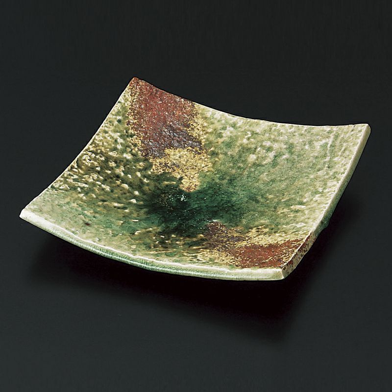 骨董 アンティーク 現川焼 現川 刷毛目 栗文様 隅入角皿 角皿 皿 現川