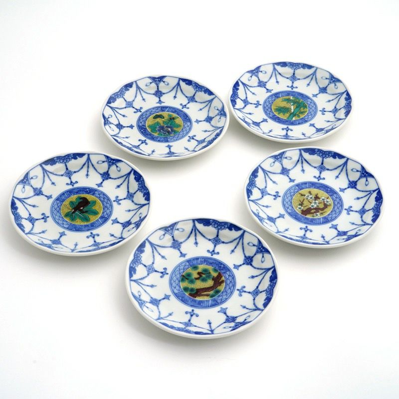 九谷焼 伝統柄 【九谷焼】4.5号皿揃 吉田屋絵変り〈5枚〉 |皿や鉢など