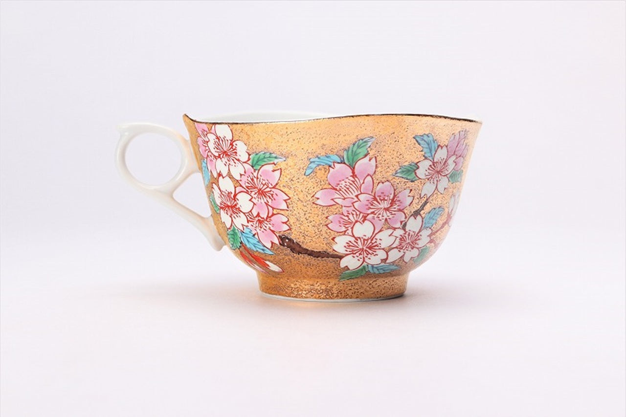 カフェ用品 「コーヒー碗 金彩 桜 木箱付」 金龍窯 江口天童 有田焼