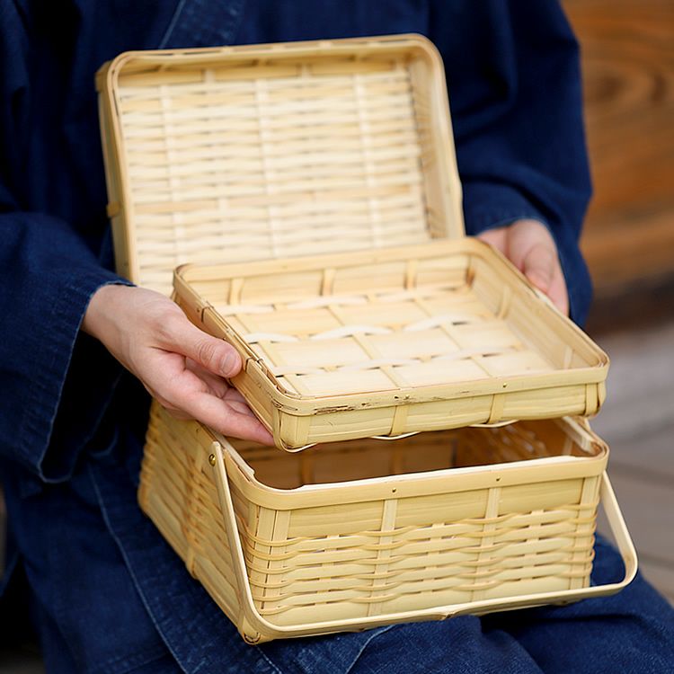 白竹ピクニックバスケット（中）内籠付 | 虎斑竹専門店 竹虎