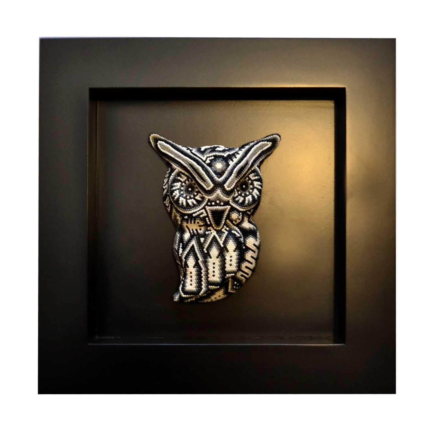 木製フレーム付きフクロウ、オオカミ、ケツァール - Tayaupa