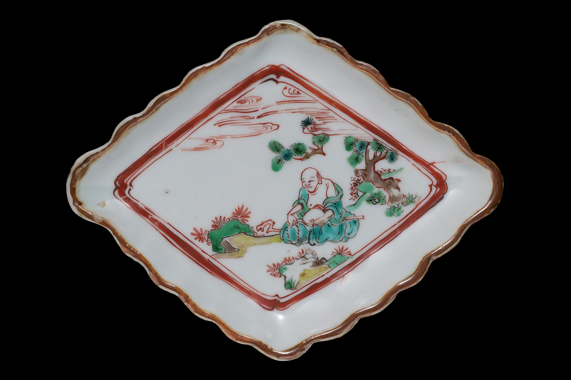 南京赤絵布袋文菱形皿（五客揃 / 明-清時代） - 天平堂（TENPYODO）