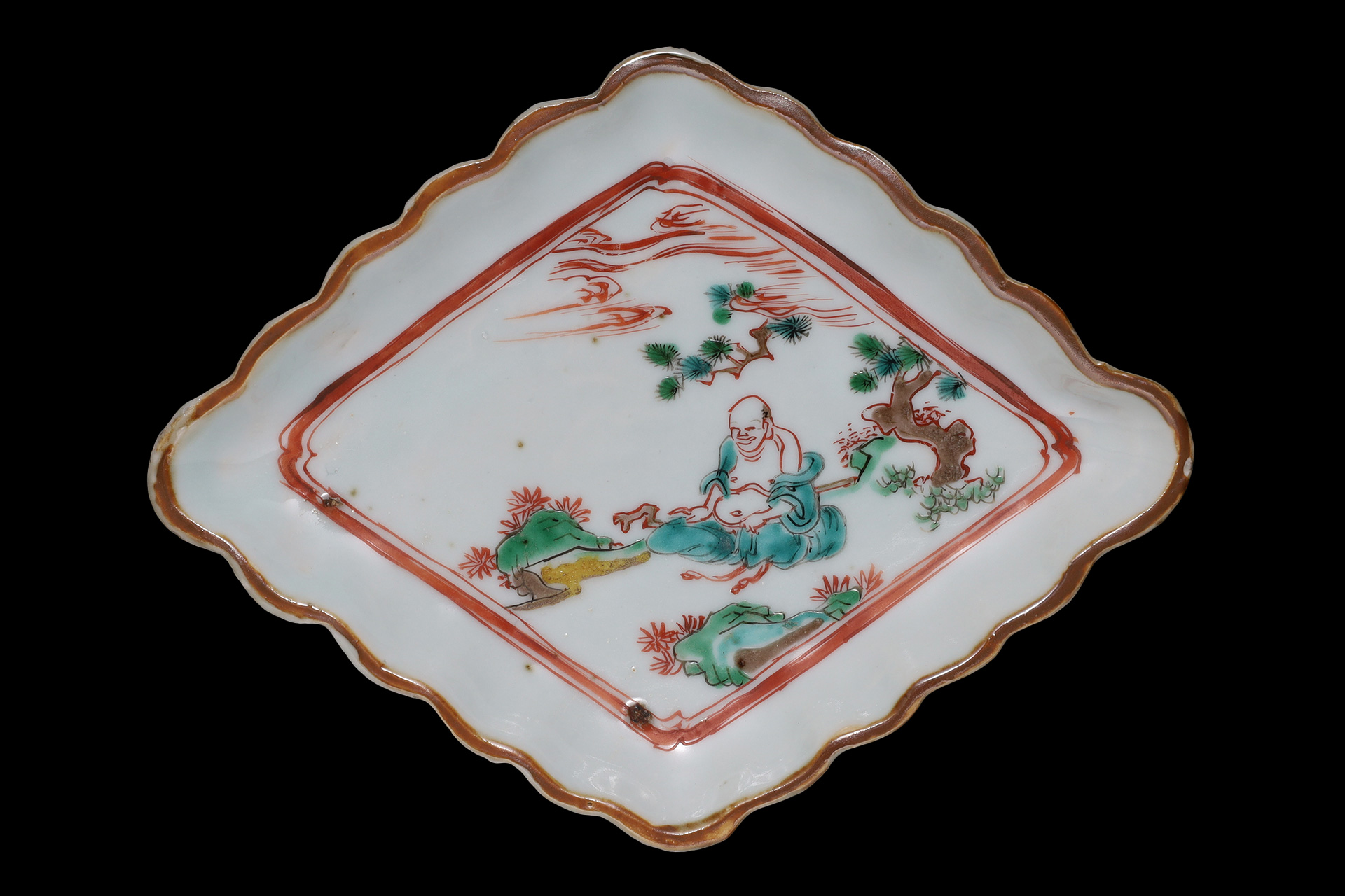 南京赤絵布袋文菱形皿（五客揃 / 明-清時代） - 天平堂（TENPYODO）