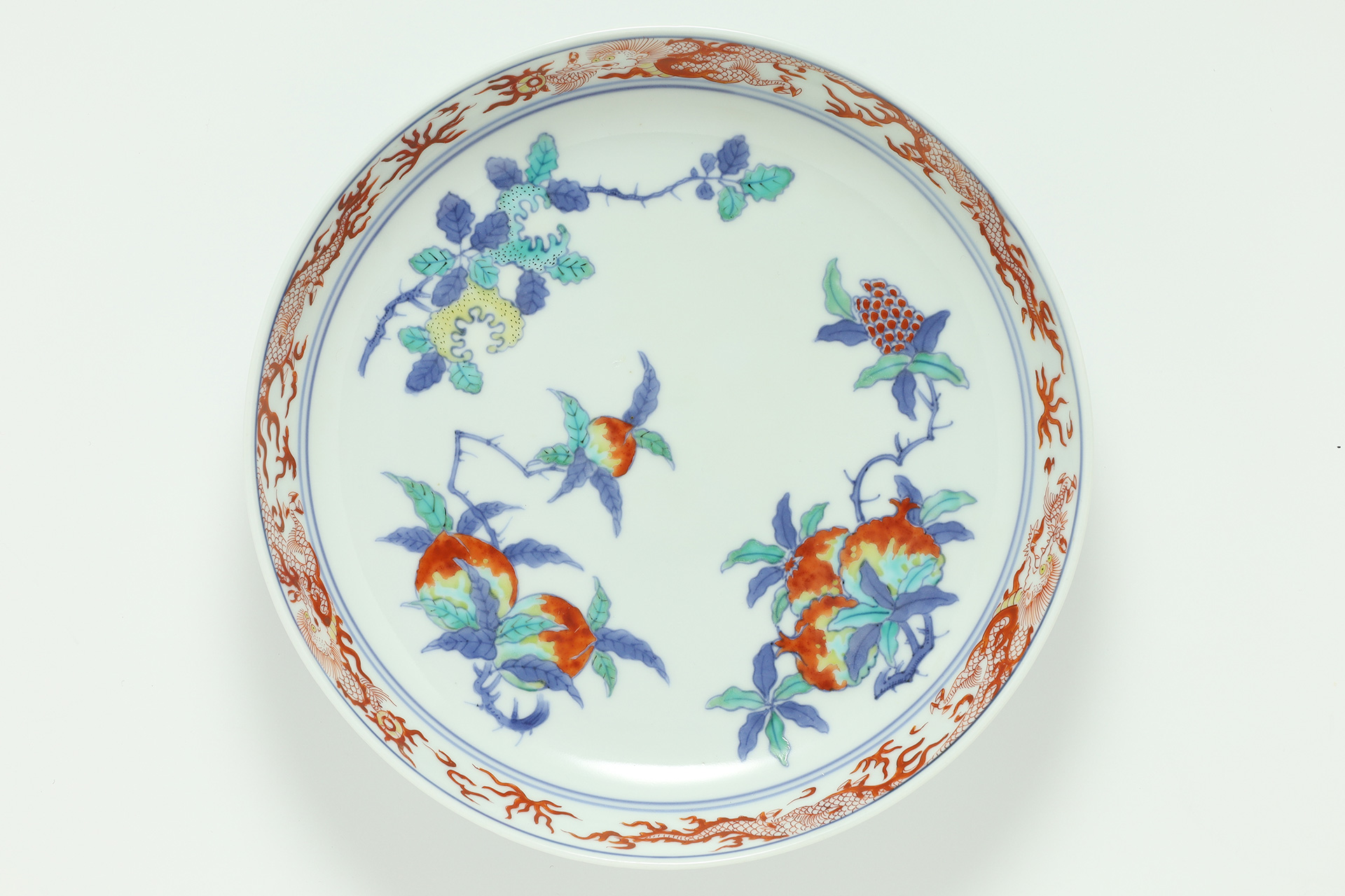 花形皿 鳳凰 桐文様 柿右衛門☆古い柿右衛門の皿 五