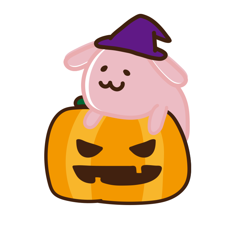 ハロウィンのカボチャに乗ったウサギ | かわいい手描きの無料イラスト